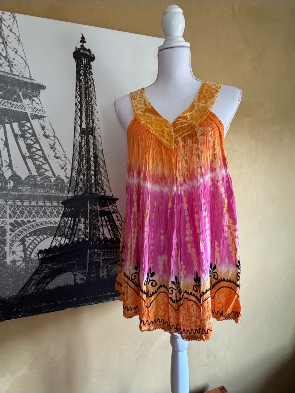 Shoreline Orange & Pink Tie-Dye Boho Tank